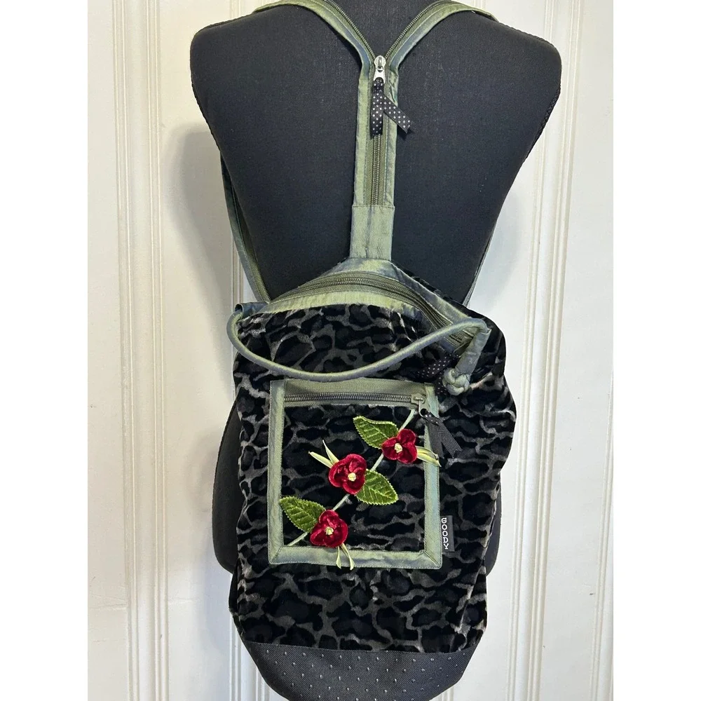 VTG Goody Goody California Y2K Velvet Convertible Rose Backpack Bag Artsy Whimsy